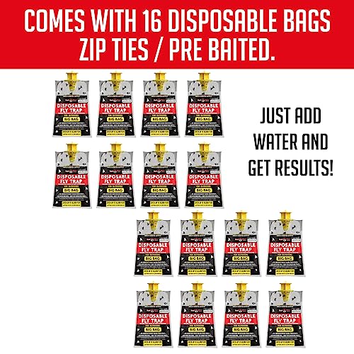 16 Pack Big Bag Fly Bag Trap - Fly Bags Outdoor Disposable Fly Trap Bag - Fly Trap Disposable Horse Fly Traps Outdoor Fly Trap Bags Outdoor Disposable Hanging Net Fly Traps Large Disposable Fly Traps
