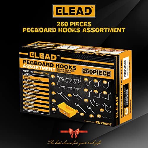 ELEAD 260 Piece Pegboard Hooks 1/8 and 1/4 inch peg Board Organizer Accessories with Pegboard Bins for Organizing Various Tools in The Garage Kitchen Bathroom Craft Room