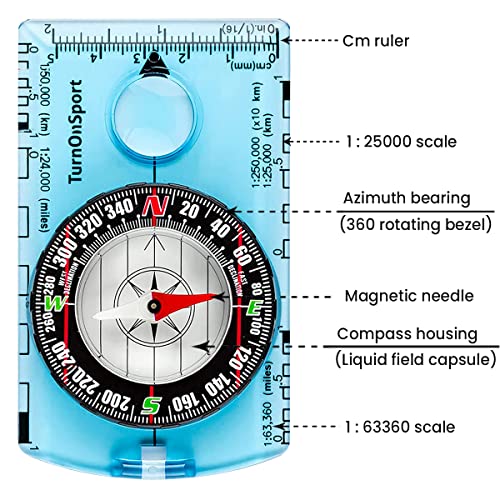 Orienteering Compass Hiking Backpacking Compass | Advanced Scout Compass Camping Navigation - Boy Scout Compass for Kids | Professional Field Compass for Map Reading - Best TurnOnSport Survival Gifts