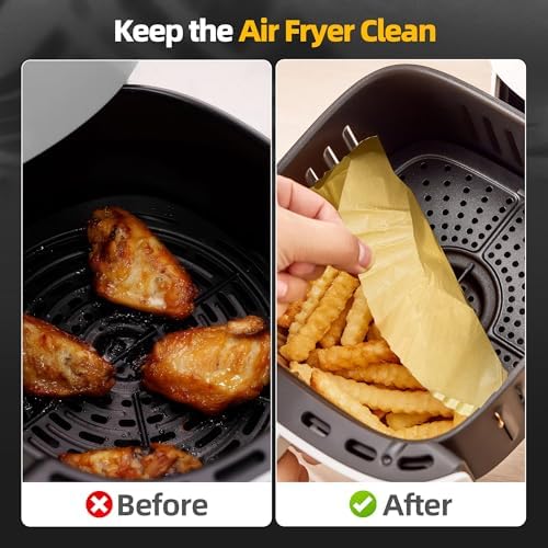 Air Fryer Liners Disposable for Ninja Crispi Air Fryer, 260Pcs Ninja Crispi FN101GY Air Fryer Accessories for 4 QT & 6 Cup Glass Container, Non-Stick Square Food Grade Parchment Paper Liners Unbleach