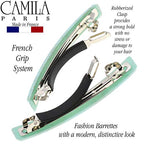 Camila Paris CP3072 French Hair Barrette Clip for Girls, Set of 2 Mint Rubberized Metal Clasp Strong Hold Grip Hair Clips for Women, No Slip Durable Styling Girls Hair Accessories, Made in France