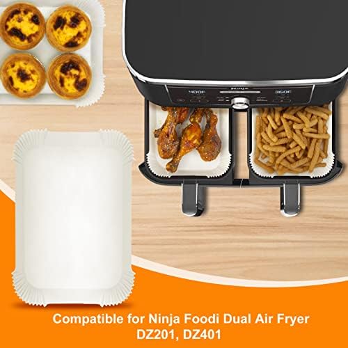 Air Fryer Disposable Paper Liner for Ninja Dual,100PCS Air Fryer Liners Rectangle 8.6x 5.5'', Air fryer Parchment Liners for Ninja DZ201 DZ401, Ninja Foodi Dual Air Fryer Accessories Baking Paper