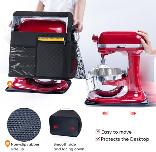 BAGSPRITE Stand Mixer Cover with Detachable Appliance Sliders Base Compatible with KitchenAid Mixer-Storage Bag for 4.5/5 Quart with Pockets for Kitchen Aid Accessories and Attachments