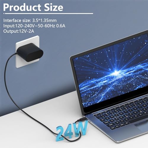 12V 2A Laptop Charger for Chuwi-Herobook Pro, 13" 14" GemiBook Pro, 13.3" Lakebook CW1509, UBook Pro X CWI535, AeroBook Pro, UBook X GemiBook Pro, 14'' GemiBook Tablet Power Cord Adapter Replacement