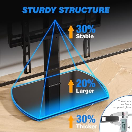 Rfiver Universal Swivel TV Stand for 27-50 55 60 Inch TVs, Height Adjustable Table Top TV Stand Mount Hold up to 88 lbs, Pedestal TV Stand with Tempered Glass Base, Replacement TV Stand Base