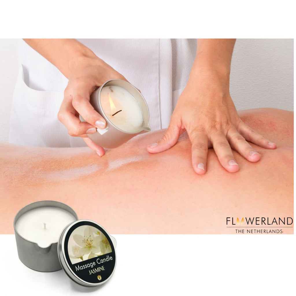 FLOWERLAND Massage Candle - Moisturizing Massage Oil Candle for Couples and Home Spa - Luxurious & Hydrating Skin Care Body Massage Oils - Natural, Vegan - Jasmine (200ml)