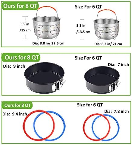 8 Quart Pressure Cooker Accessories Compatible with Instant Pot 8 Qt Only - Steamer Basket, Silicone Sealing Rings, Egg Bites Mold, Glass Lid, Springform Pan, Egg Steamer Rack and More