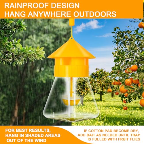 Simashts Reusable Fruit Fly Traps Outdoor Hanging with Fruit Fly Bait Trap Refill, Fly Killer Fruit Fly Catchers for Outdoor Vegetable Garden, Orchards (Not for Kitchen)