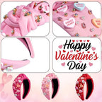 Valentine’s Day Headband for Women Girls Top Knot Jeweled Rhinestone Velvet Plush Hair Accessories Pink Red Heart Clothes Outfit