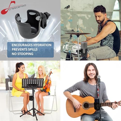Crescendo CR15 Mic Stand Drink Holder for Mic Stands - Versatile and Durable - Mic Stand Cup Holder, Also Music Stand Accessories and Drum Set Cup Holder for Stage and Practice