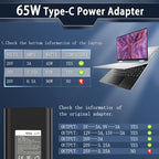 2025 New Slim Replacement for 65W Dell Laptop Charger USB C for Dell Latitude 3340 3440 3540 5340 5440 5540 7340 7440 7640 9440 2in1 XPS 13 9350 9360 9365-2in1 9370 9380 XPS 12 9250 Type C Power Cord