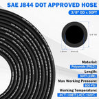 Air Line Tubing Kit, 3/8" OD DOT Air Line 50 FT(15 m) SAE j844 PA Nylon Air Hose Tubing and Push to Connect Fittings for Air Brake System Or Fluid Transfer, 29 Pcs Compressed Accessories Kit