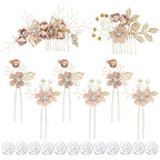inSowni 20 Pack White Dusty Pink Blue Flower Bridal Wedding Hair Side Combs+Flower Hair Pins+Twist Spiral Pearl Hair Pins Floral Hair Pieces Headpieces Accessories for Brides Bridesmaids Women Girls