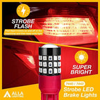 Alla Lighting Upgraded T20 7440 7443 LED Strobe Brake Lights Bulbs, Red Flashing Stop Lamps, W21W 7440LL 7443LL Strobe LED Taillights Replacement for Cars, Trucks, SUVs, Vans