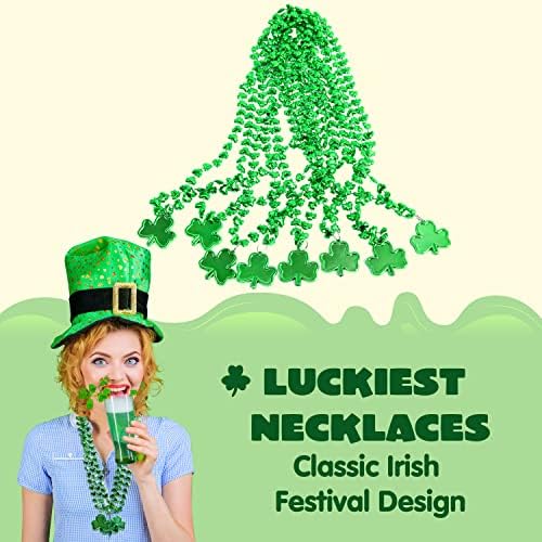 JOYIN 24 Pcs St Patricks Shamrock Necklaces, Green Clover-Shaped Bead Necklace with Pendant for St. Patrick's Day Party Supplies Dressing-up Accessories Party Favors, Irish Leprechaun Plastic Jewelry