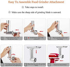 Meat Grinder Attachment for KitchenAid Stand Mixers, Accessories Included 2 Sausage Stuffer Tubes, Durable Metal Food Grinder Attachments by Kitchood, Silver