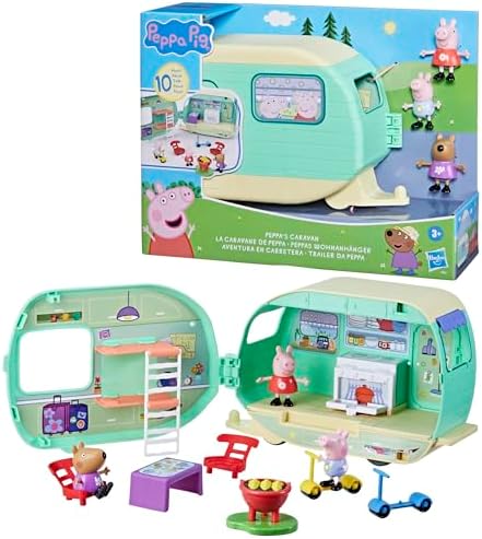 Peppa Pig Caravan Playset for Girls and Boys, 3 Figures, 6 Accessories, Preschool Toys, Kids Gifts, Ages 3+