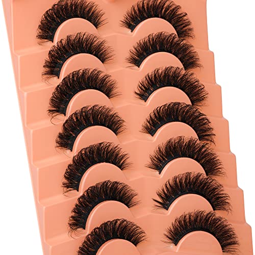 JIMIRE Mink Lashes Natural Fluffy False Eyelashes Volume Wispy 15MM Thick Fake Lashes Look Like Eyelash Extensions Pestañas 7 Pairs Pack