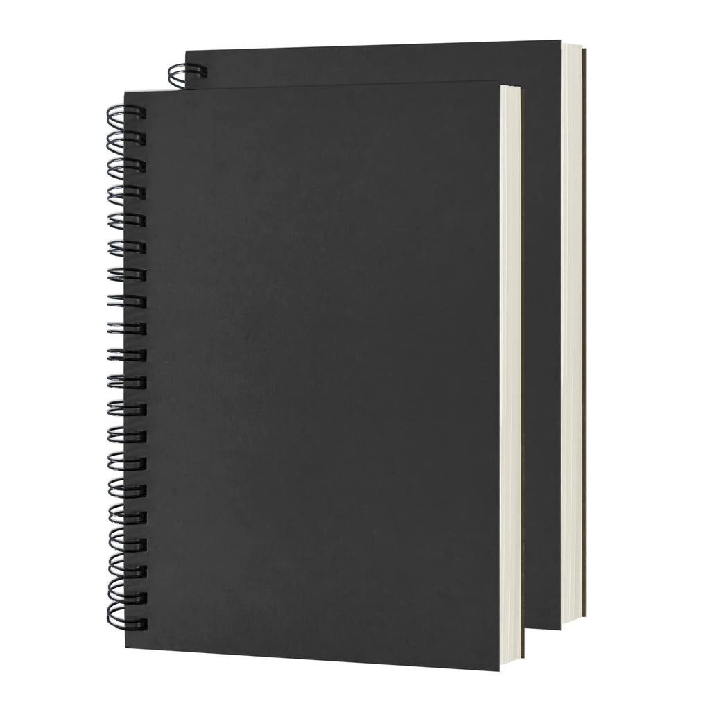 Blank Spiral Notebook, 2-Pack, Soft Cover, Sketch book, 100 Pages / 50 Sheets, 7.5 inch x 5.1 inch, 100GSM, (Black)