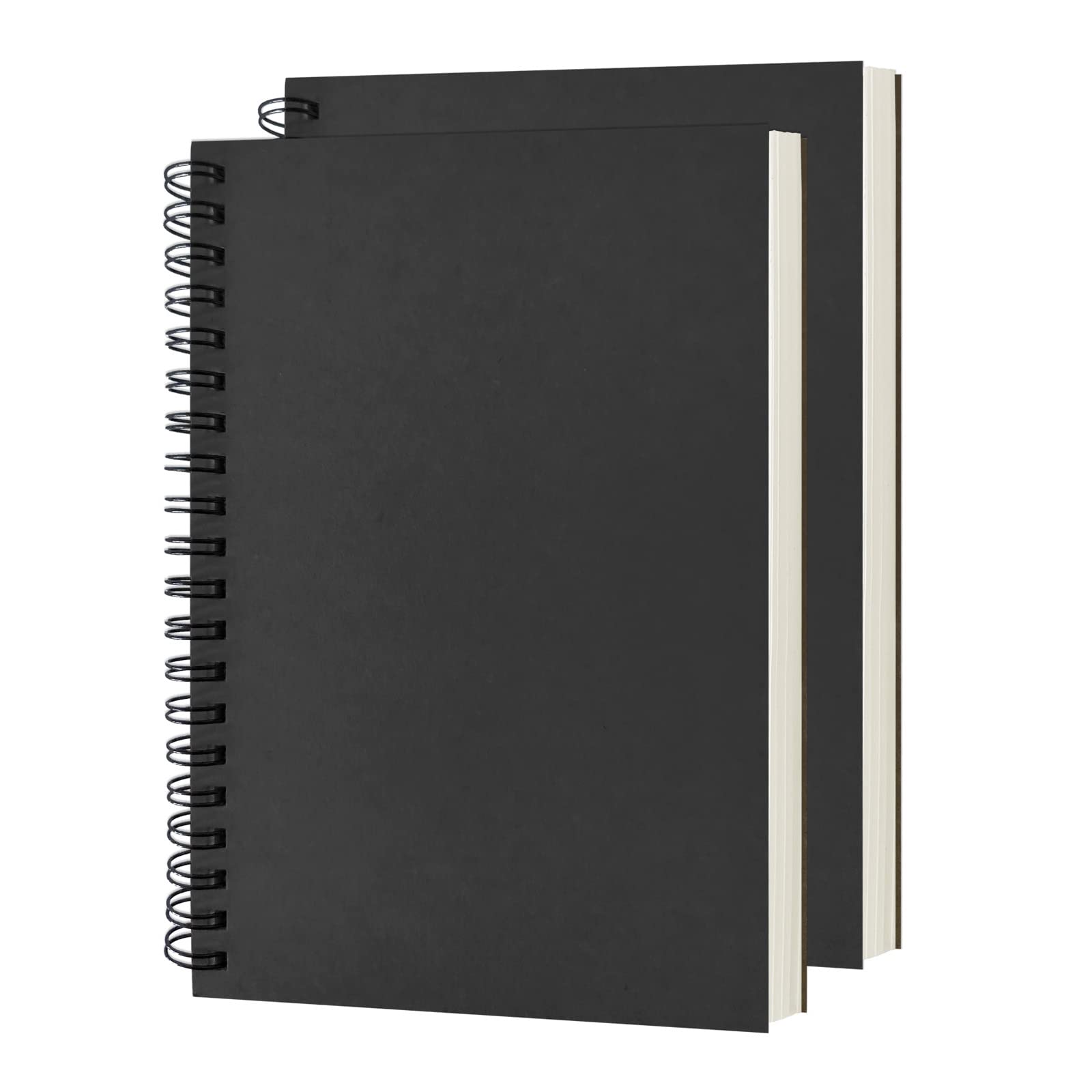 Blank Spiral Notebook, 2-Pack, Soft Cover, Sketch book, 100 Pages / 50 Sheets, 7.5 inch x 5.1 inch, 100GSM, (Black)