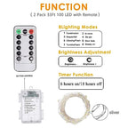 2 Pack Each 33Ft 100LED Battery Operated Fairy Lights with Remote, Waterproof Battery Christmas Twinkle Lights with Timer, String Lights for Bedroom Christmas Decorations (Red)