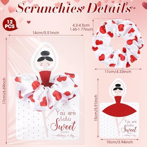 Lyrow 12 Pcs Valentines Hair Scrunchies Headband Gymnastic Hair Tie Rainbow Gilding Heart Ballet Hair Accessories Headband for Girl with Cards Dance Valentines Women Ballerina Dancer Gift (Deep Red)