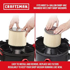 CRAFTSMAN CMXZVBE38854 General Purpose Wet Dry Vac Replacement Vacuum Filter for Most Shop-Vac Branded Shop Vacuums, Friction Fit Installation, Traps General Debris