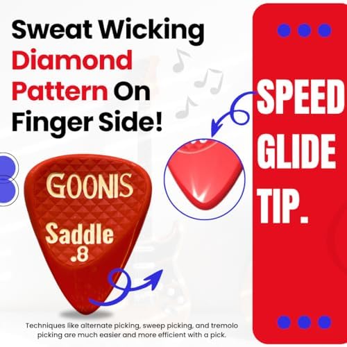 Goonis Saddle Guitar Picks | 0.8 | Guitar Picks For Acoustic & Electric Guitars | Bass Picks | Unique Saddle Design For Better Grip | Guitar & Bass Accessories