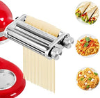 Pasta Roller & Cutters Attachment for KitchenAid Mixers, 3 in 1 Set Included Dough Sheet Roller, Spaghetti and Fettuccine Cutters Maker Accessories