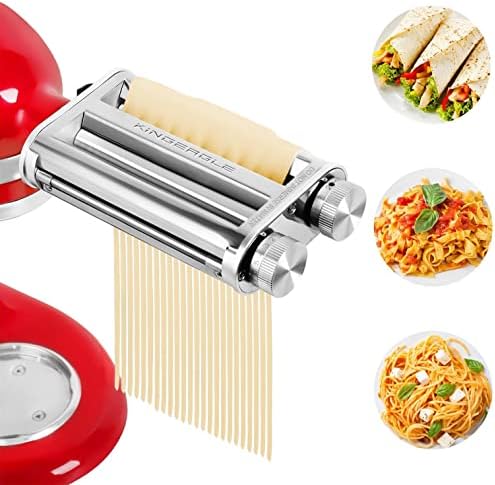 Pasta Roller & Cutters Attachment for KitchenAid Mixers, 3 in 1 Set Included Dough Sheet Roller, Spaghetti and Fettuccine Cutters Maker Accessories