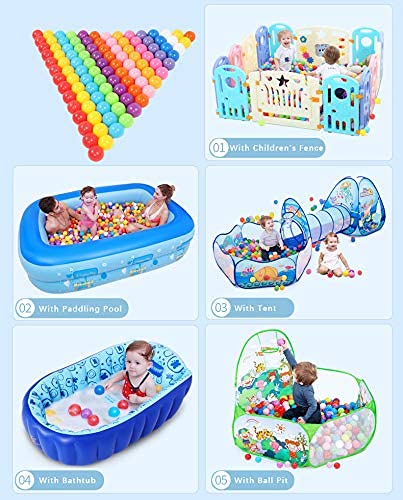 MoonxHome Ball Pit Balls for Kids, 100 pcs 2.15" Thicken Soft Plastic Crush Proof Ball Pit Balls BPA Phthalate Free Toy Balls, Ideal Gift for Christmas, White Blue Light-Blue