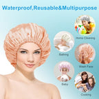AmazerBath 4-Pack Shower Caps for Women, Double Waterproof Layers Bathing Shower Hat Hair Protection EVA Shower Caps Reusable, Medium Size