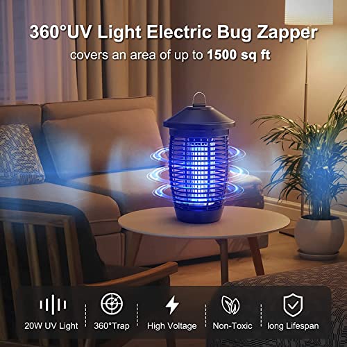 Outdoor & Indoor Waterproof Insect Repellent - Flying Bug Trap, 20W / 4000V Electric Mosquito Killer (3 Blubs) - for Backyard, Yard, Home