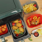 Silicone Liners Rectangle 2 Pcs for Air Fryer Dual Basket 8 to 10 Qt, Food-grade Reusable Baking Tray Fit Ninja DZ201 DZ401 DZ550, 4 to 5 Qt Each, Airfryer Accessories Grey