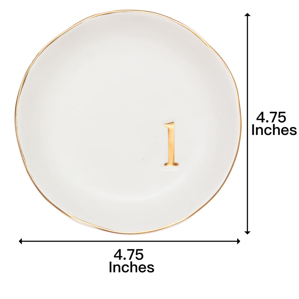 COLLECTIVE HOME - Ceramic Jewelry Tray, Decorative Trinket Dish for Rings Earrings Necklaces Bracelet Watch Keys, Birthday Mother's Day for Women, 4.75", White Surface (L)