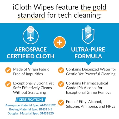 iCloth for Electronics | Monitor Cleaner and TV Screen Cleaner Wipes: Individually Sealed specially formulated alcohol wipes Easily Lifts Oil, Grease, Fingerprints, Makeup - Use as TV Screen Cleaner