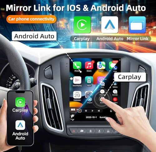 Upgrade 5GWIFI Car Radio for Ford Focus 2012-2018 - (2+64G) 10.4 Inch Touchscreen Stereo Replacement with Wireless Carplay Android Auto Bluetooth GPS Navigation 1080P Backup Camera SWC