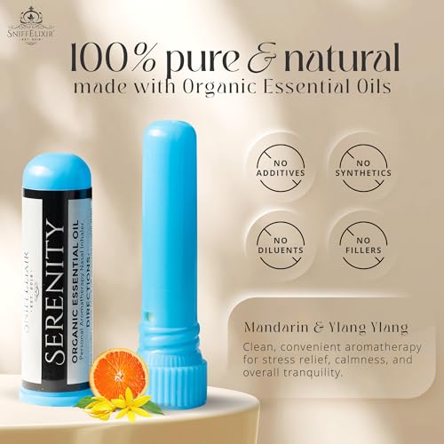 Serenity Nasal Inhaler Aromatherapy Inhaler, Natural Stress Relief Inhaler Essential Oil Inhaler that Calm, Boosts Mood, Reduces Worry - Portable Nose Inhaler Stick-Nasal Inhaler Stick