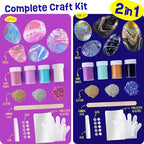 2 in 1 Rock Painting Art Kit - Glow in The Dark Pouring Rock Kit - Arts and Crafts for Kids Girls & Boys Ages 6-8, 8-12, Craft Paint Kits Art Toys, Art Supplies Christmas Birthday Gift for Kids