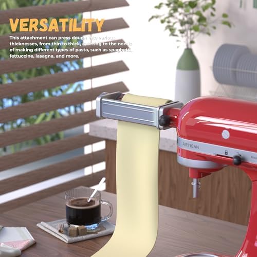 Pasta Roller, Pasta Maker Attachment Compatible with KitchenAid Stand Mixer, 8 Thickness Adjustable Pasta Roller, Stainless Steel Pasta Maker Replacement, Medium, Silver