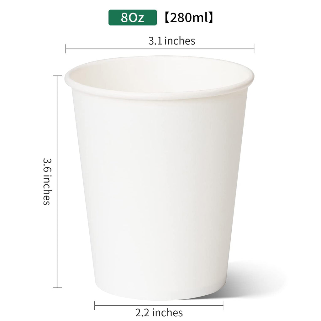 RACETOP [300 count ] Paper Coffee Cups 8 oz, Disposable Coffee Cups, Hot Beverage Cups, Ideal for Pub, Party, Office White