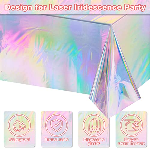 8 Pack Iridescence Plastic Tablecloths Shiny Disposable Laser Rectangle Table Covers Holographic Foil Tablecloth Iridescent Party Decoration Birthday Bridal Wedding Christmas 54" x 108"(Laser)
