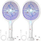 Qualirey Electric Fly Swatter 2 in 1 Rechargeable Mosquito Swatters UV Light Bug Zapper Racket Fly Mosquito Zapper Insect Control for Home Bedroom Kitchen Office Backyard Patio Indoor Outdoor (2 Pcs)
