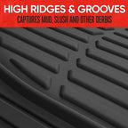 Motor Trend FlexTough Floor Mats for Cars, Deep Dish All-Weather Mats, Waterproof Trim-To Fit Automotive Floor Mats for Cars Trucks SUV, Universal Floor Liner Car Accessories, Black, Full Set