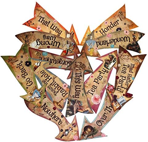 Alice in Wonderland Party Vintage Style Arrow Signs/Mad Hatters Tea Party Props Pack of 12 Signs