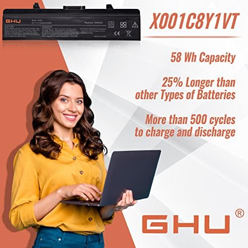 GHU New Laptop Battery 58Wh Replacement for K450N XR693 X284G RU586 RN873 GW240 M911G Compatible with Dell Inspiron 1440 1750 1525 1526 1545 1546 PP29L PP41L Part 312-0844 C601H GW252 HP297