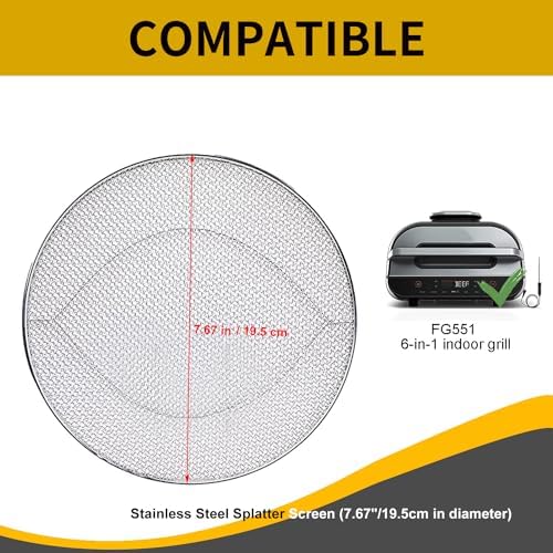 Stainless Steel Splatter Shield for Ninja Foodi FG551, Reusable 6-in-1 Air Fryer Accessories, Indoor Grill Accessories, Fine Mesh Splatter Screen, Ninja Replacement Screen Splash Guard
