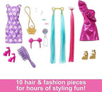 Barbie Fun & Fancy Set, Fashion Doll with Extra-Long Color-Streaked Blonde Hair, Clothes & Styling Accessories