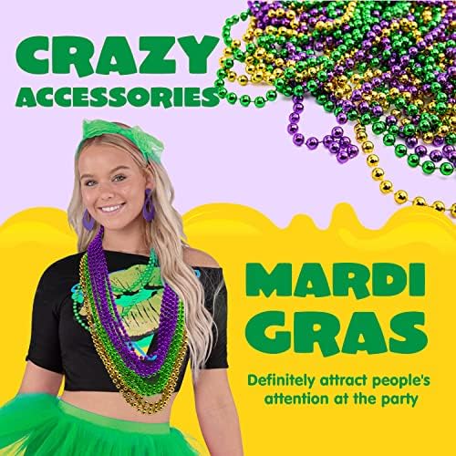 JOYIN 72 PCS Mardi Gras Beads Necklace, Gold, Green, Purple Metallic Colors Necklaces Set for Mardi Gras Party Favors Supplies, Costume Accessories, Masquerade, Accessories
