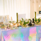 8 Pack Iridescence Plastic Tablecloths Shiny Disposable Laser Rectangle Table Covers Holographic Foil Tablecloth Iridescent Party Decoration Birthday Bridal Wedding Christmas 54" x 108"(Laser)